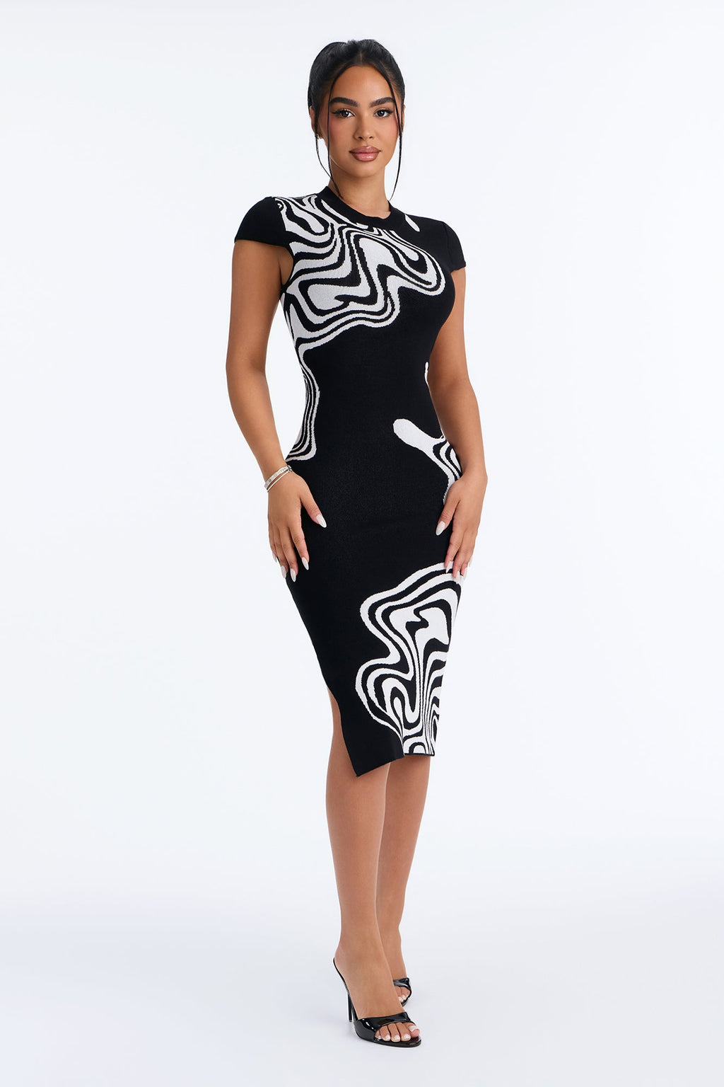 Chantel Abstract Sleeveless Midi Dress - Black/White