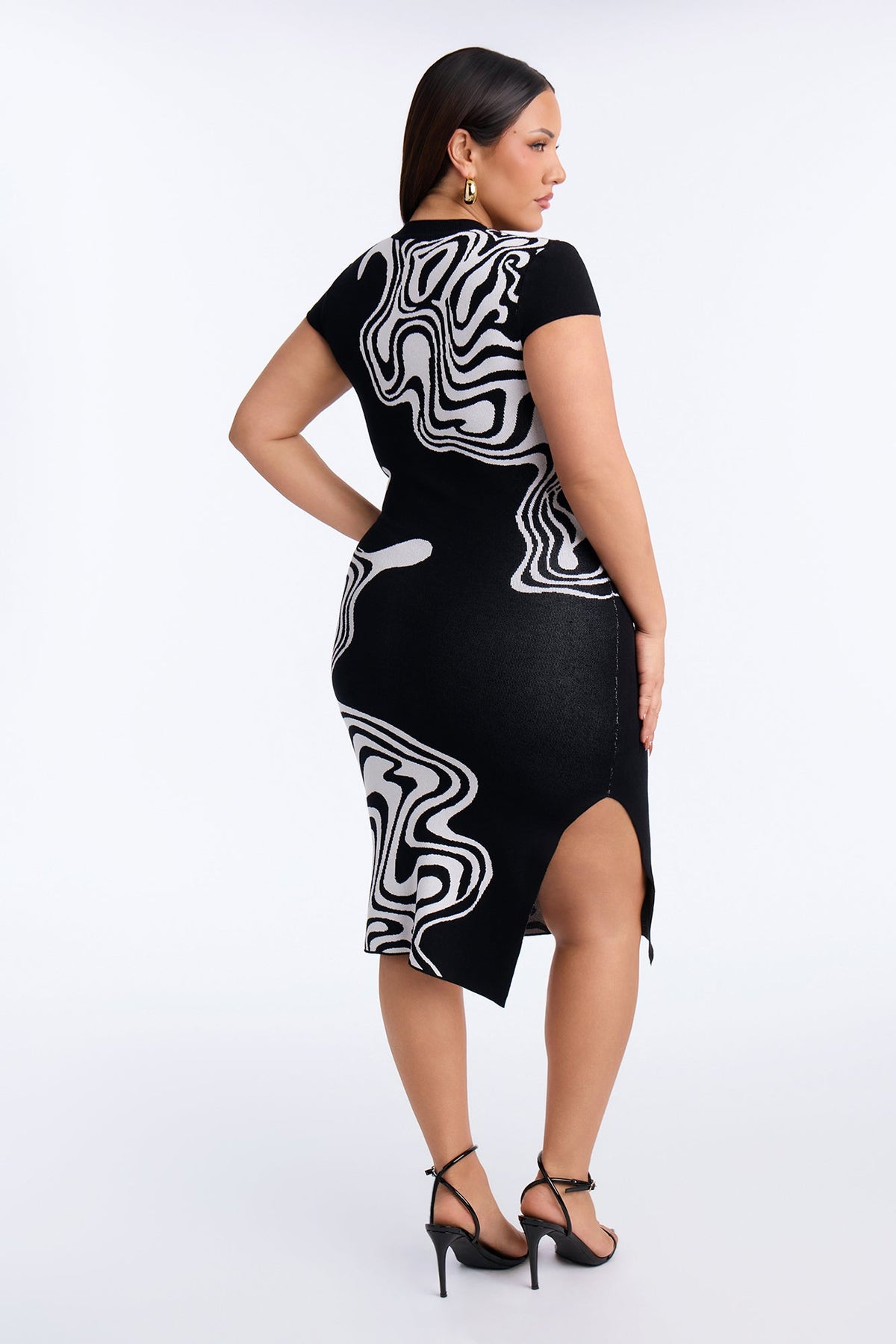 Chantel Abstract Sleeveless Midi Dress - Black/White