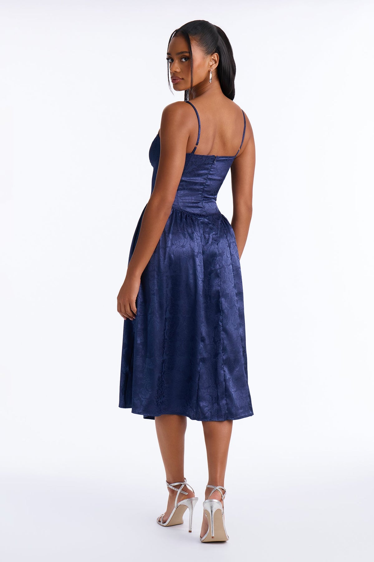Stacey Satin Corset Midi Dress - Navy
