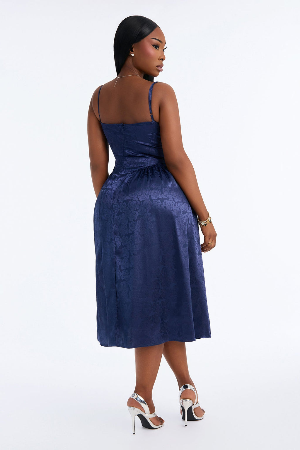 Stacey Satin Corset Midi Dress - Navy