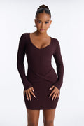 It's Giving Chic Twist Front Sweater Mini Dress - Chocolate