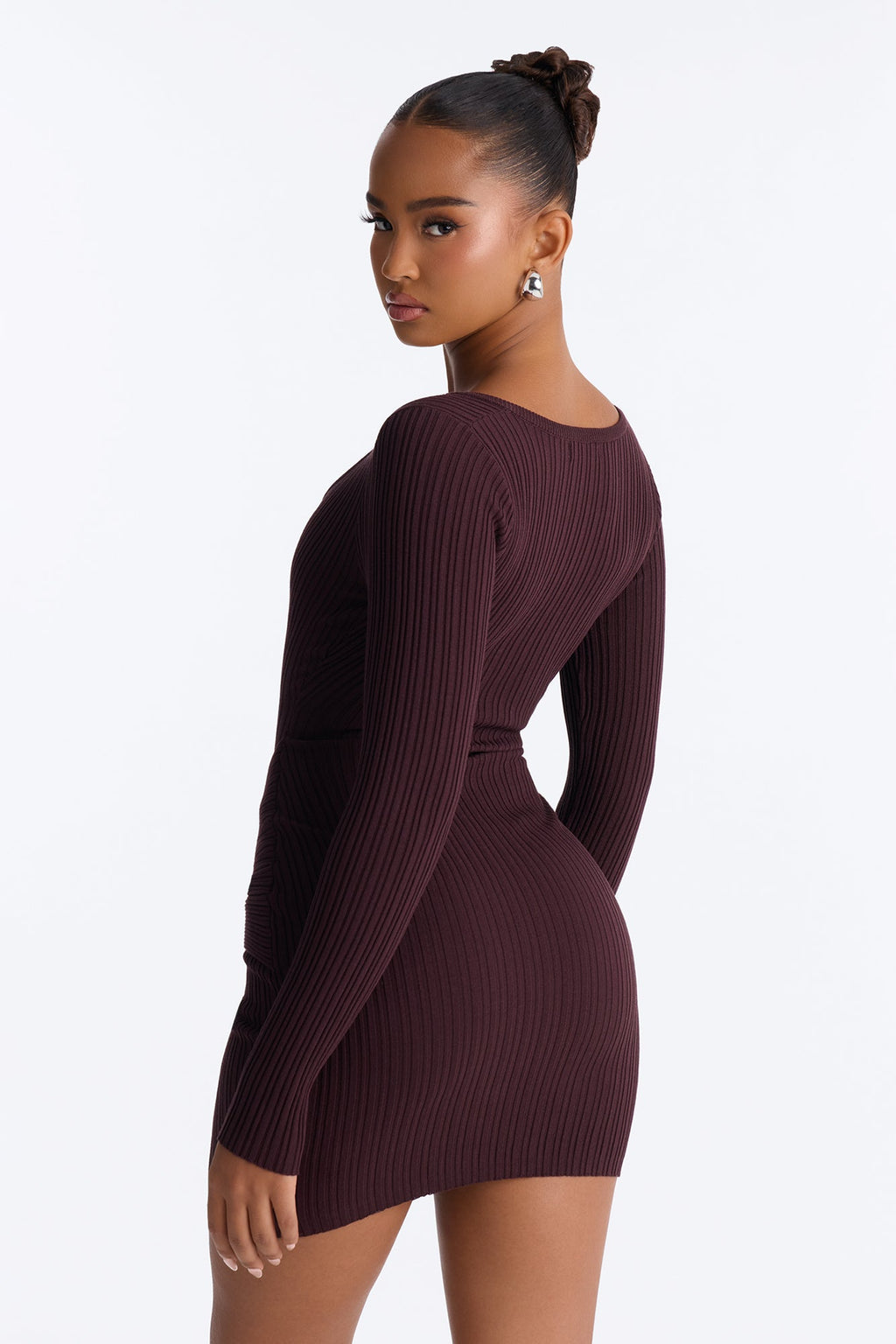 It's Giving Chic Twist Front Sweater Mini Dress - Chocolate