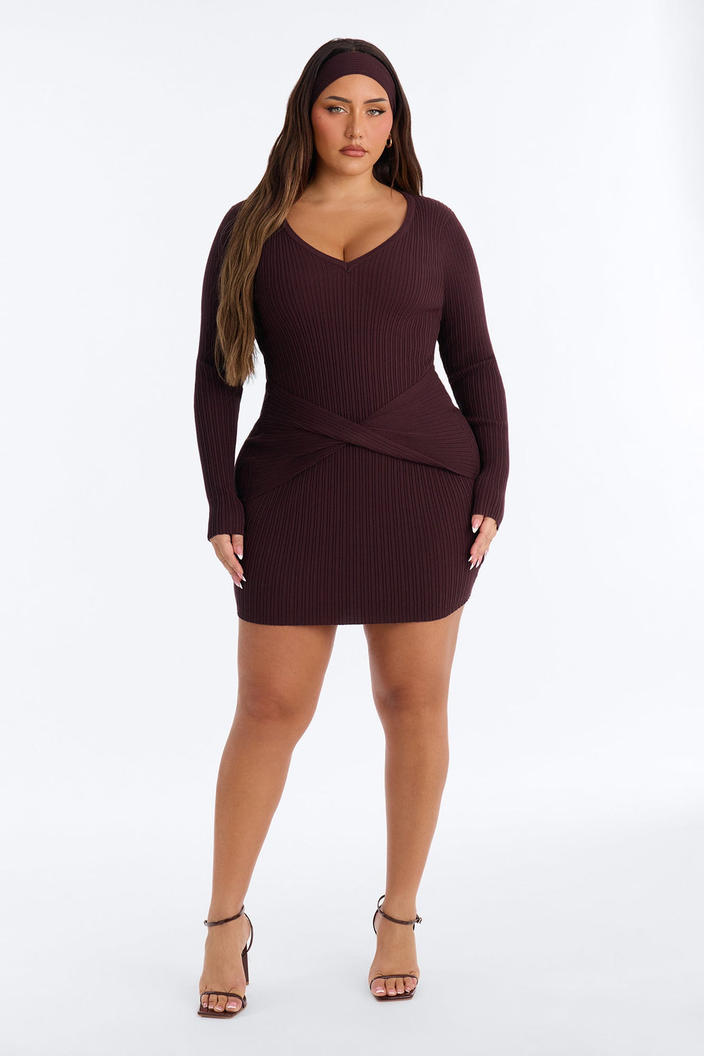 It's Giving Chic Twist Front Sweater Mini Dress - Chocolate