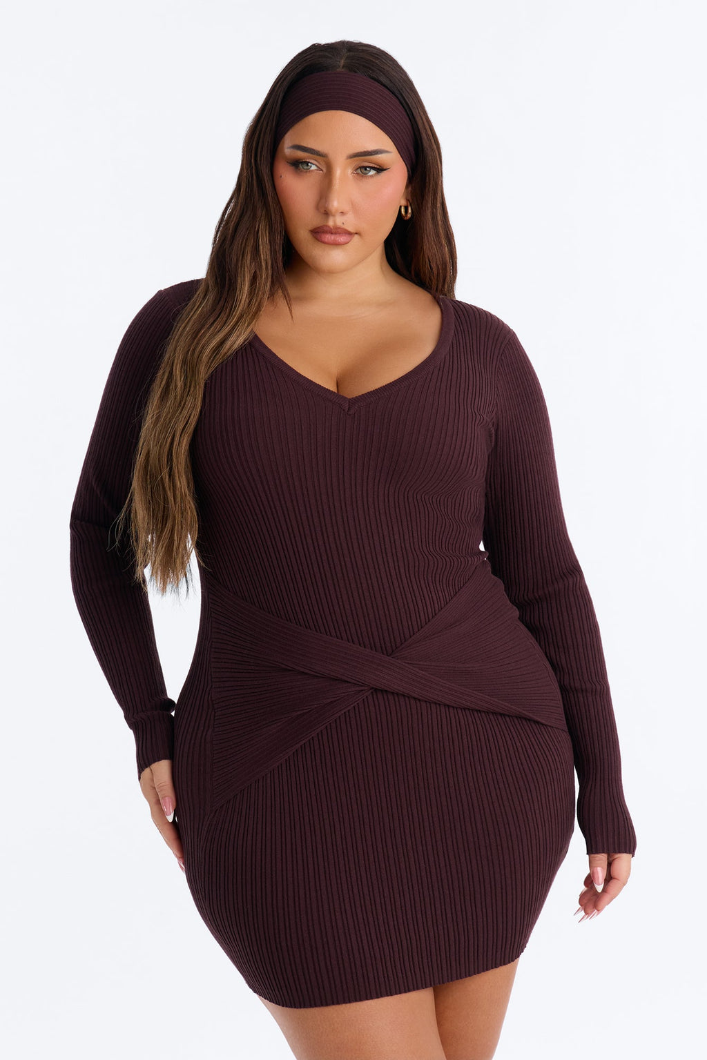 It's Giving Chic Twist Front Sweater Mini Dress - Chocolate