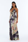 Body And Style Unmatched Satin Maxi Dress - Brown/combo