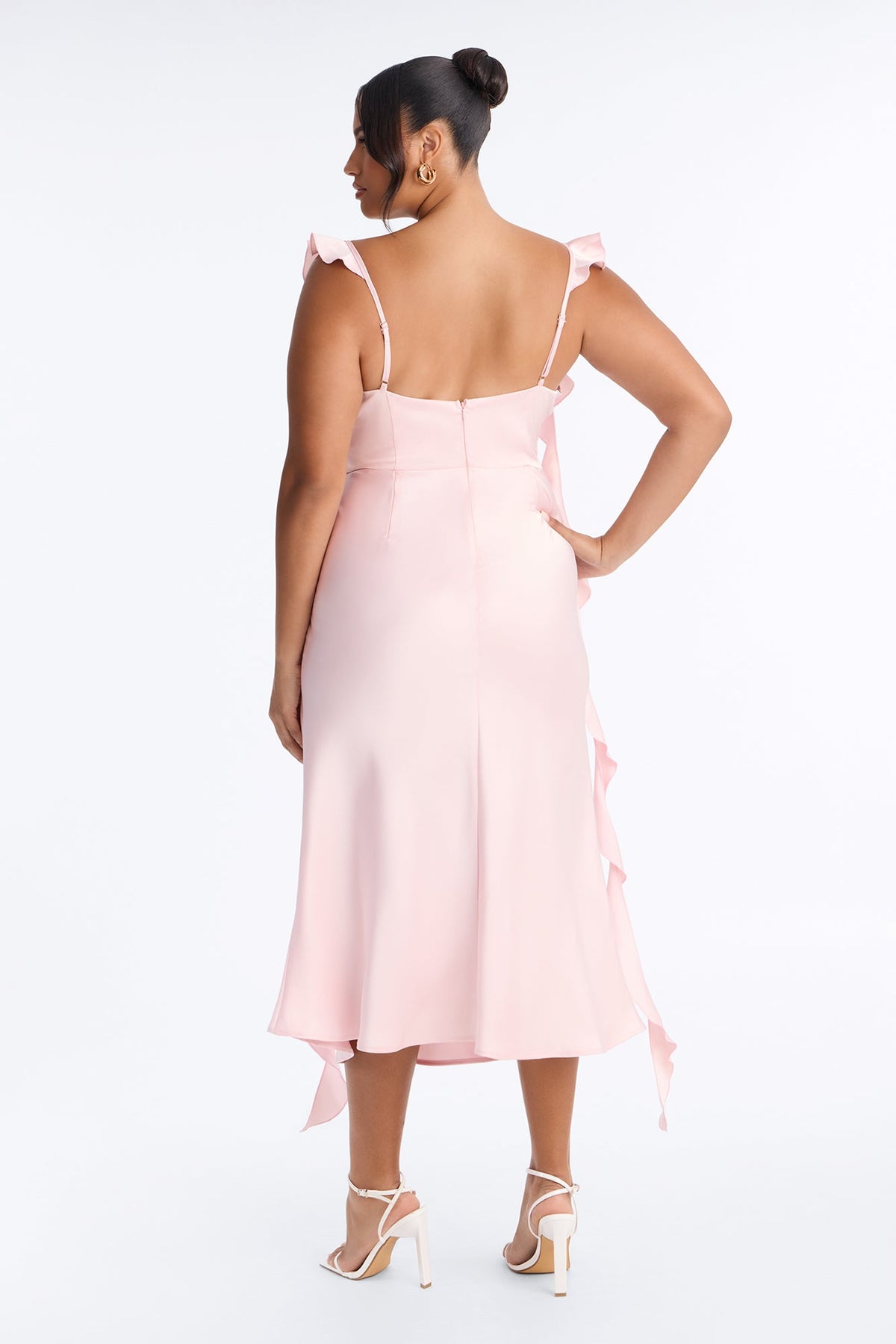 Ever So Sweet Satin Ruffle Midi Dress - Pink