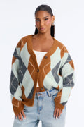Preppy Girl Argyle Cardigan - Rust/combo