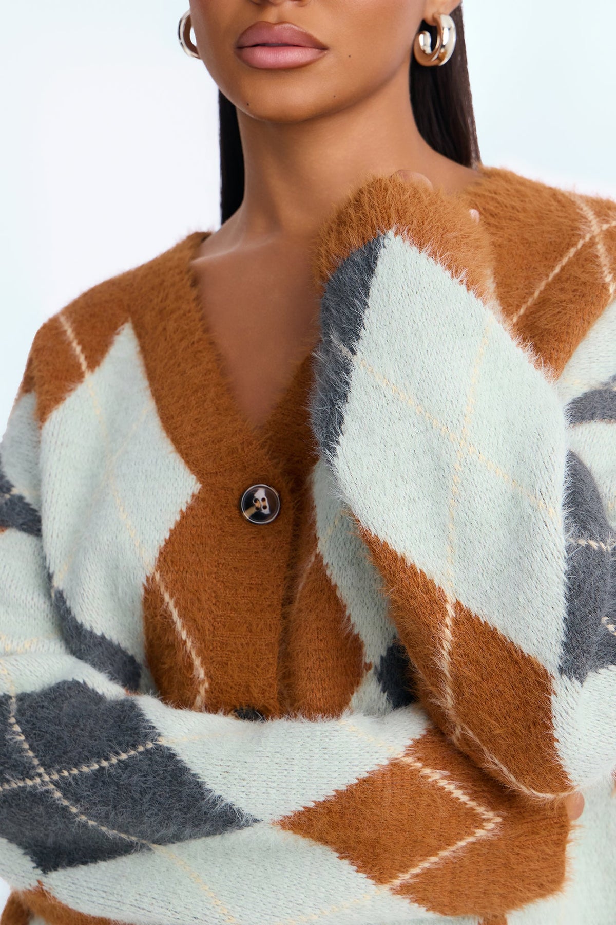 Preppy Girl Argyle Cardigan - Rust/combo