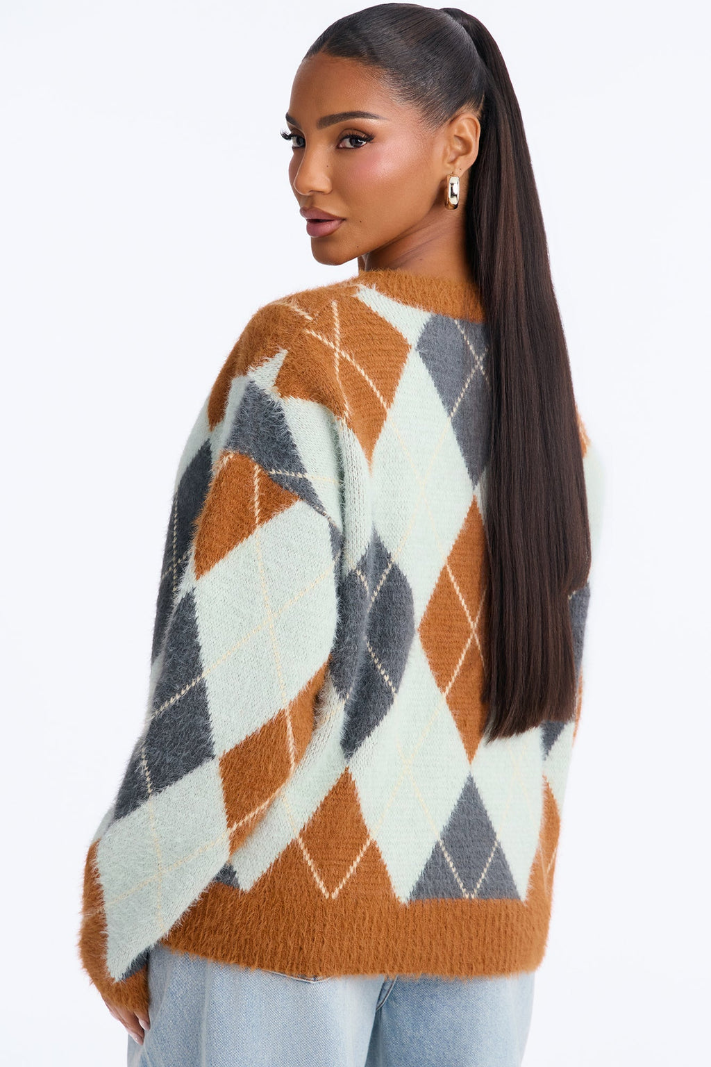 Preppy Girl Argyle Cardigan - Rust/combo