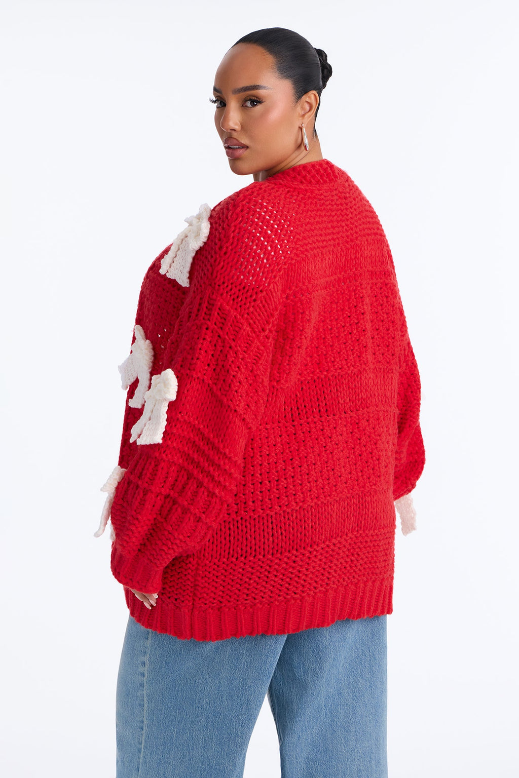 In My Bow Era Chunky Knit Cardigan - Red/White