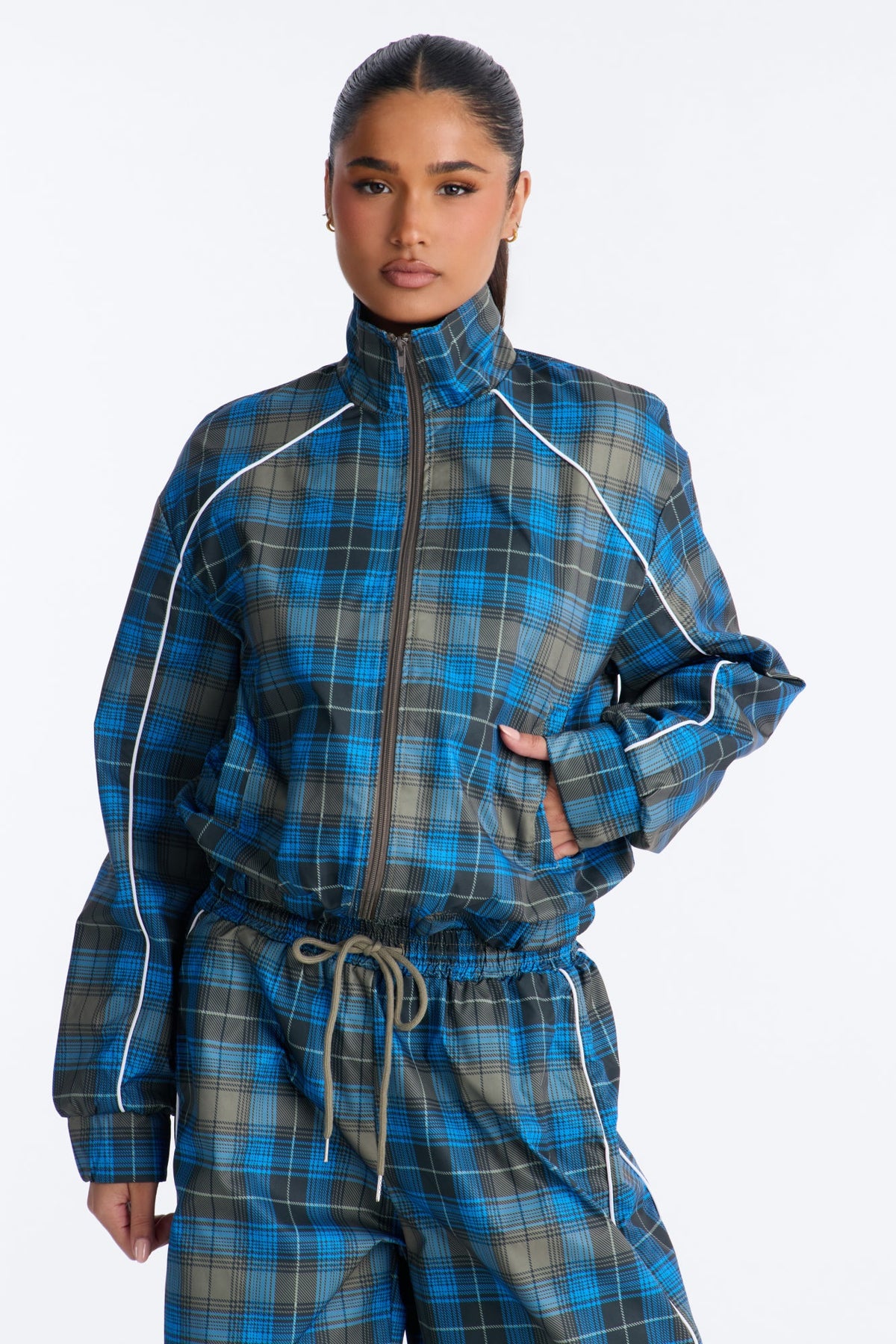 Camden Plaid Windbreaker Pant Set - Blue/combo