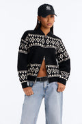 Sasha Tribal Front Zip Cardigan Sweater - Black/combo