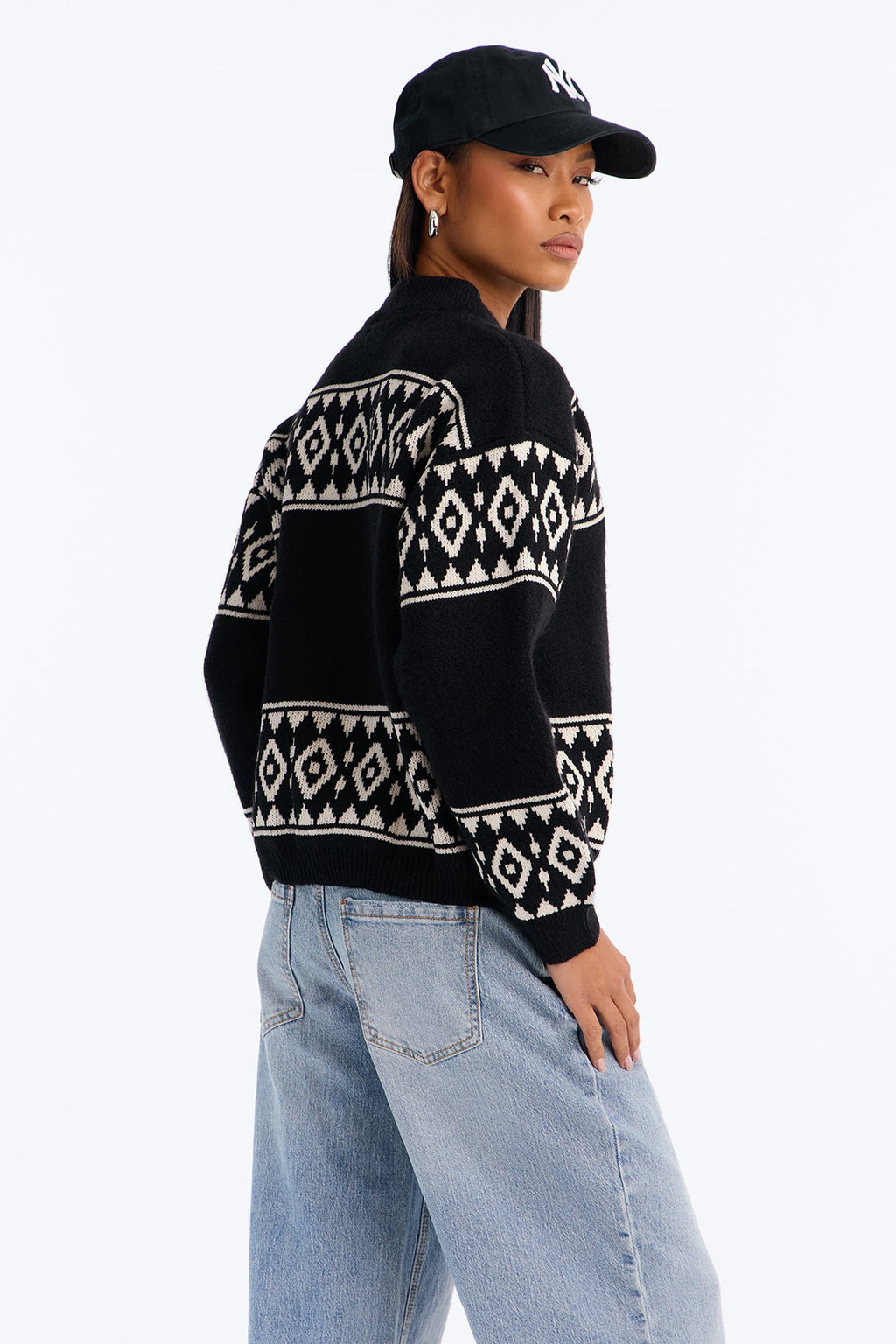 Sasha Tribal Front Zip Cardigan Sweater - Black/combo