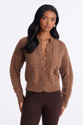 Winter Feels Cable Knit Button Up Cardigan - Brown
