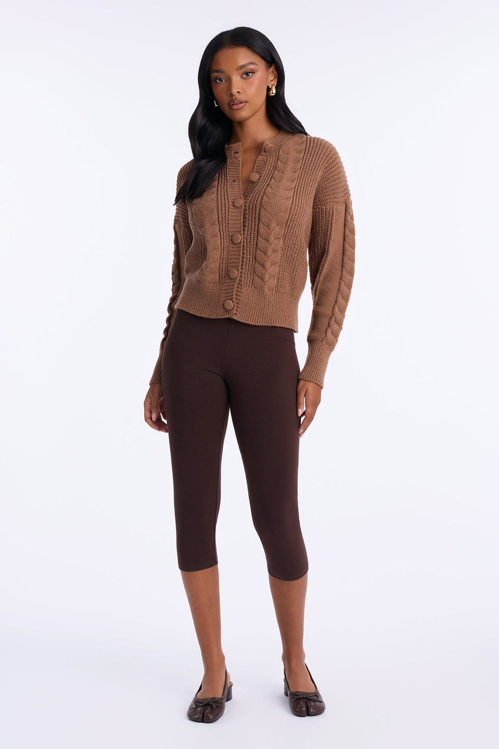 Winter Feels Cable Knit Button Up Cardigan - Brown