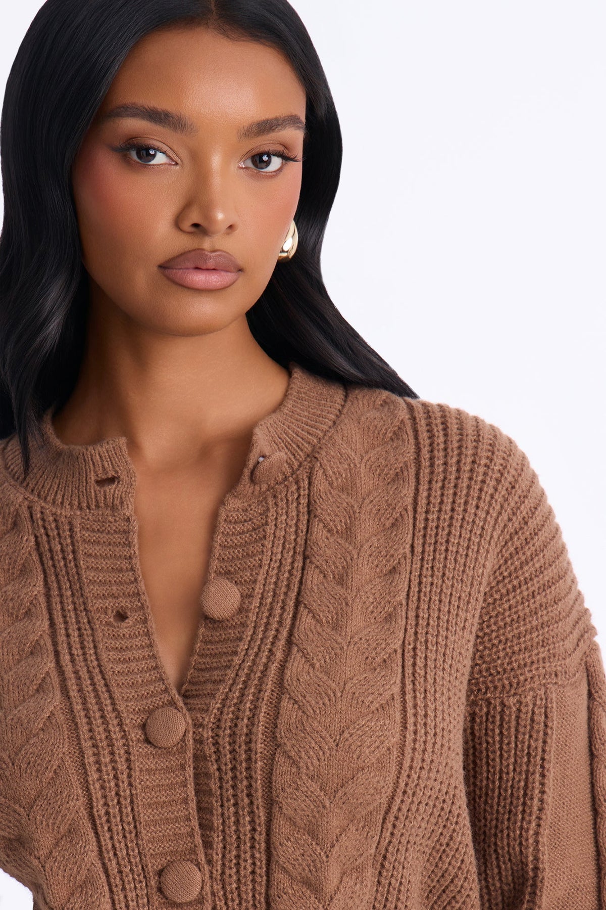 Winter Feels Cable Knit Button Up Cardigan - Brown