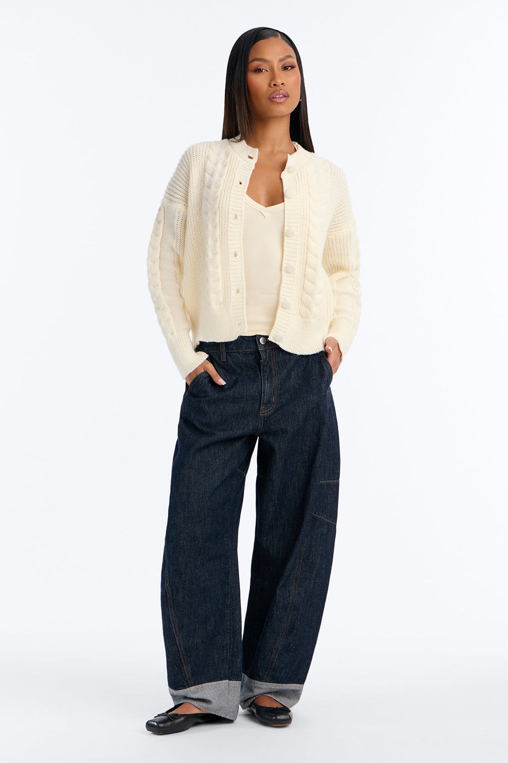 Winter Feels Cable Knit Button Up Cardigan - Ivory
