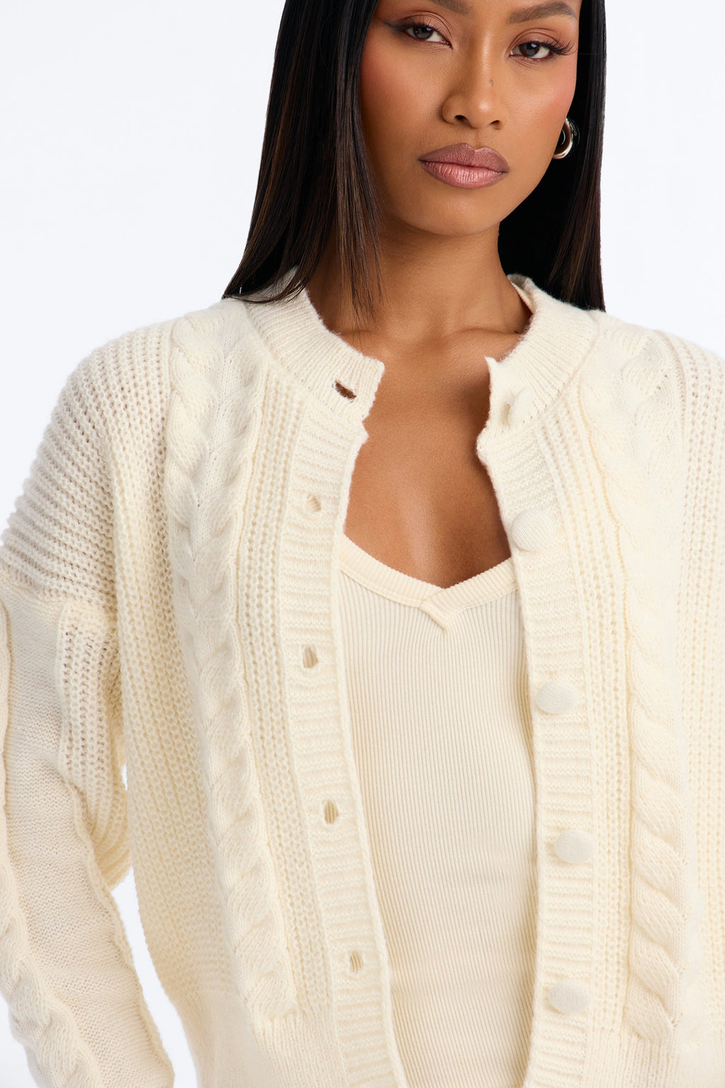 Winter Feels Cable Knit Button Up Cardigan - Ivory