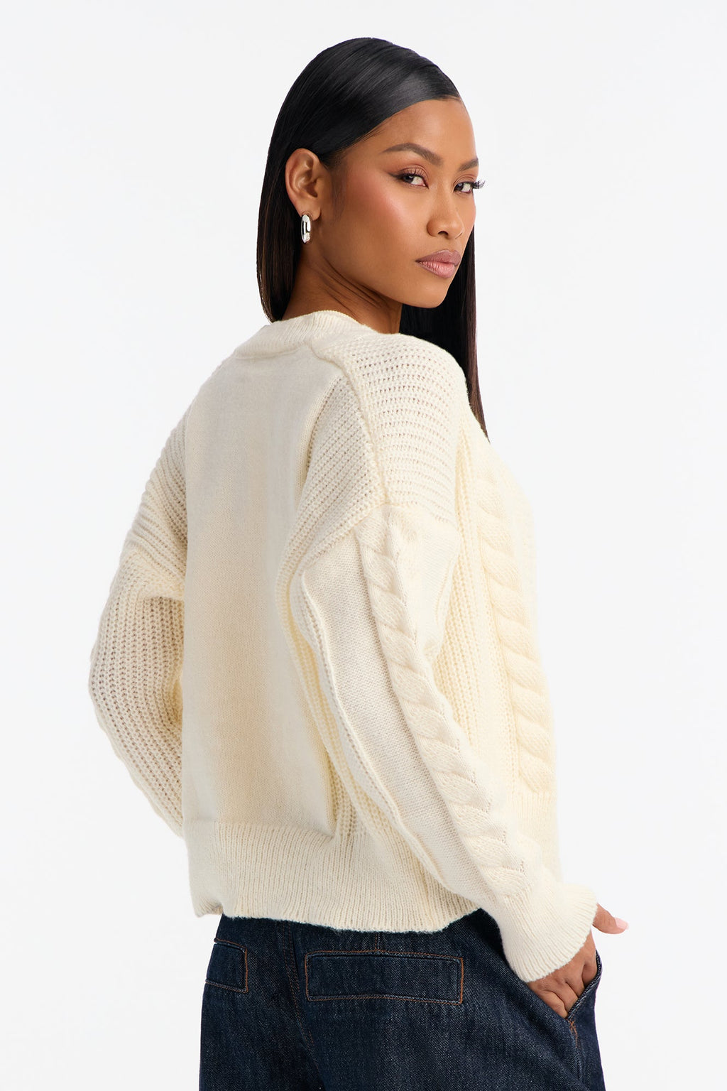 Winter Feels Cable Knit Button Up Cardigan - Ivory