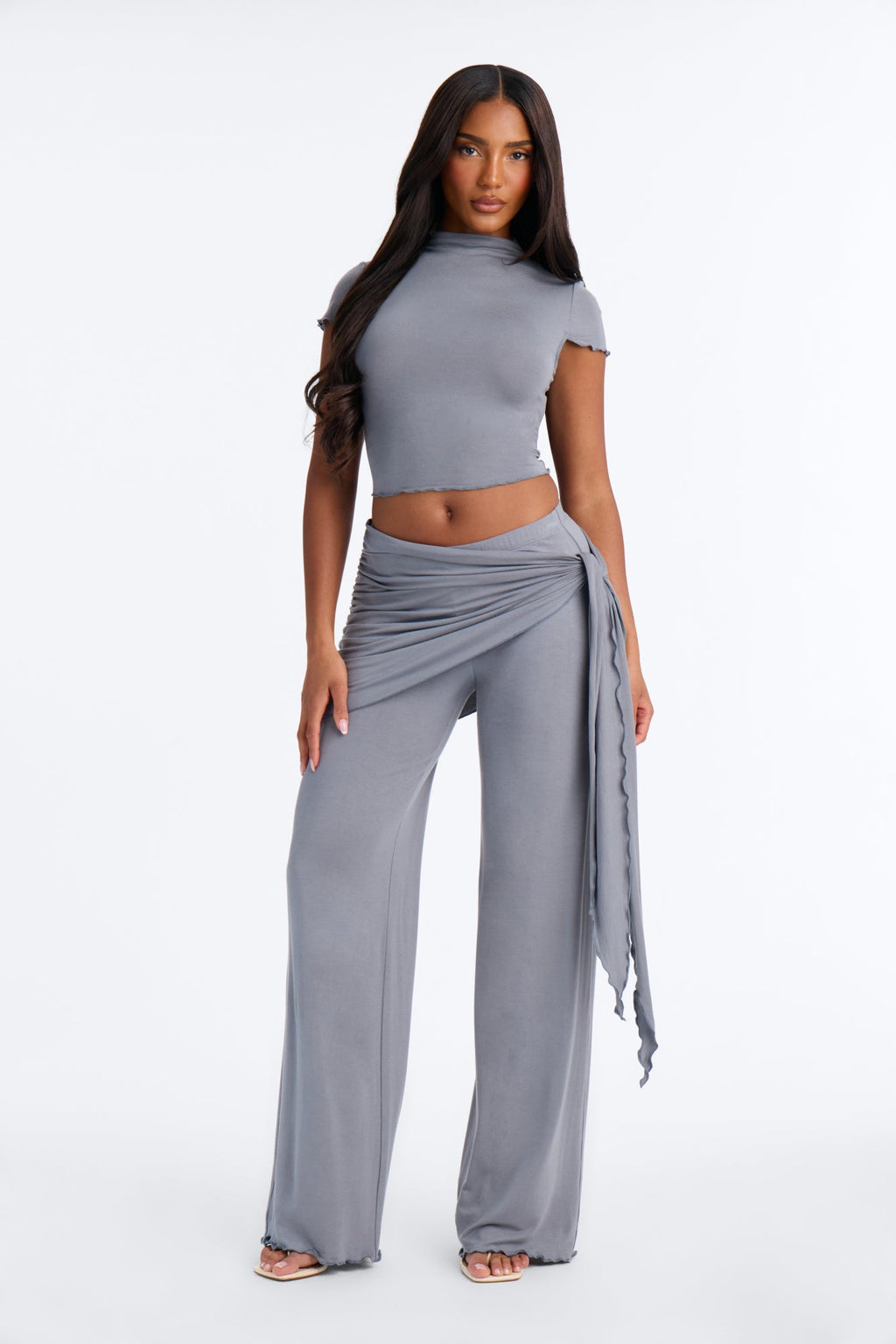 Jules Tie Waist Pant Set - Slate Blue