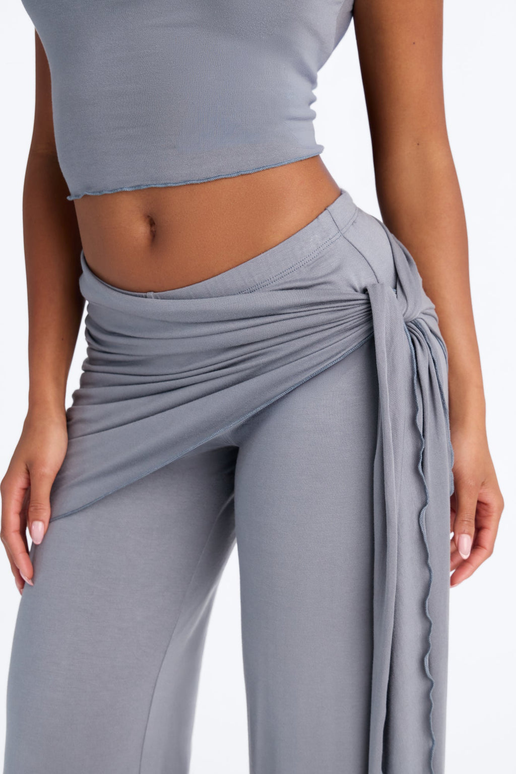 Jules Tie Waist Pant Set - Slate Blue