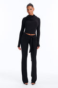 Fia Hooded Flare Pant Set - Black