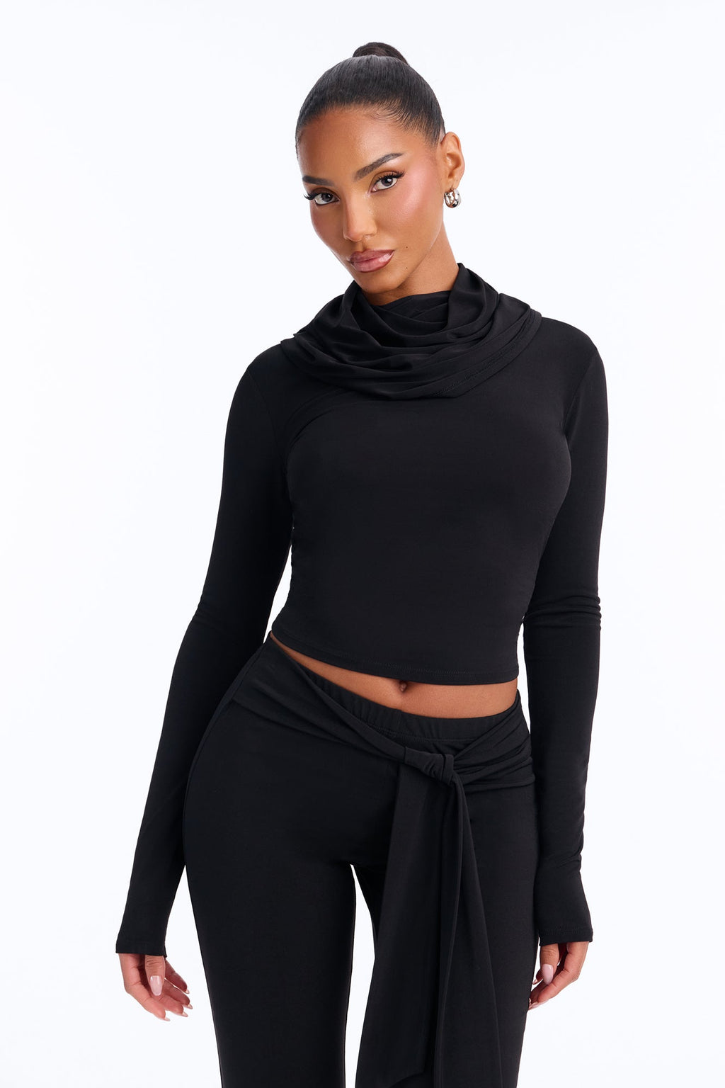 Fia Hooded Flare Pant Set - Black