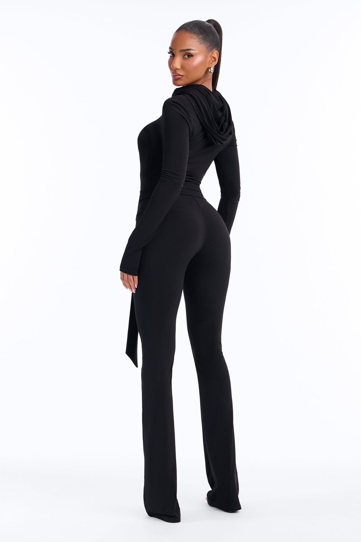 Fia Hooded Flare Pant Set - Black