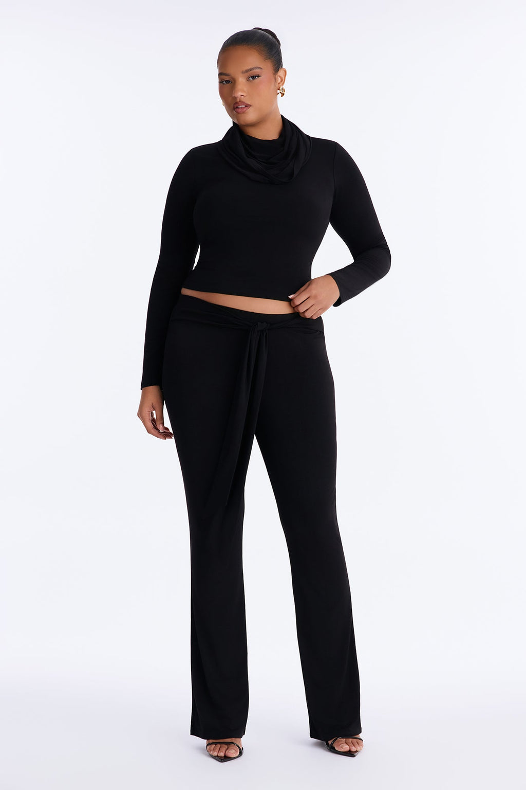 Fia Hooded Flare Pant Set - Black