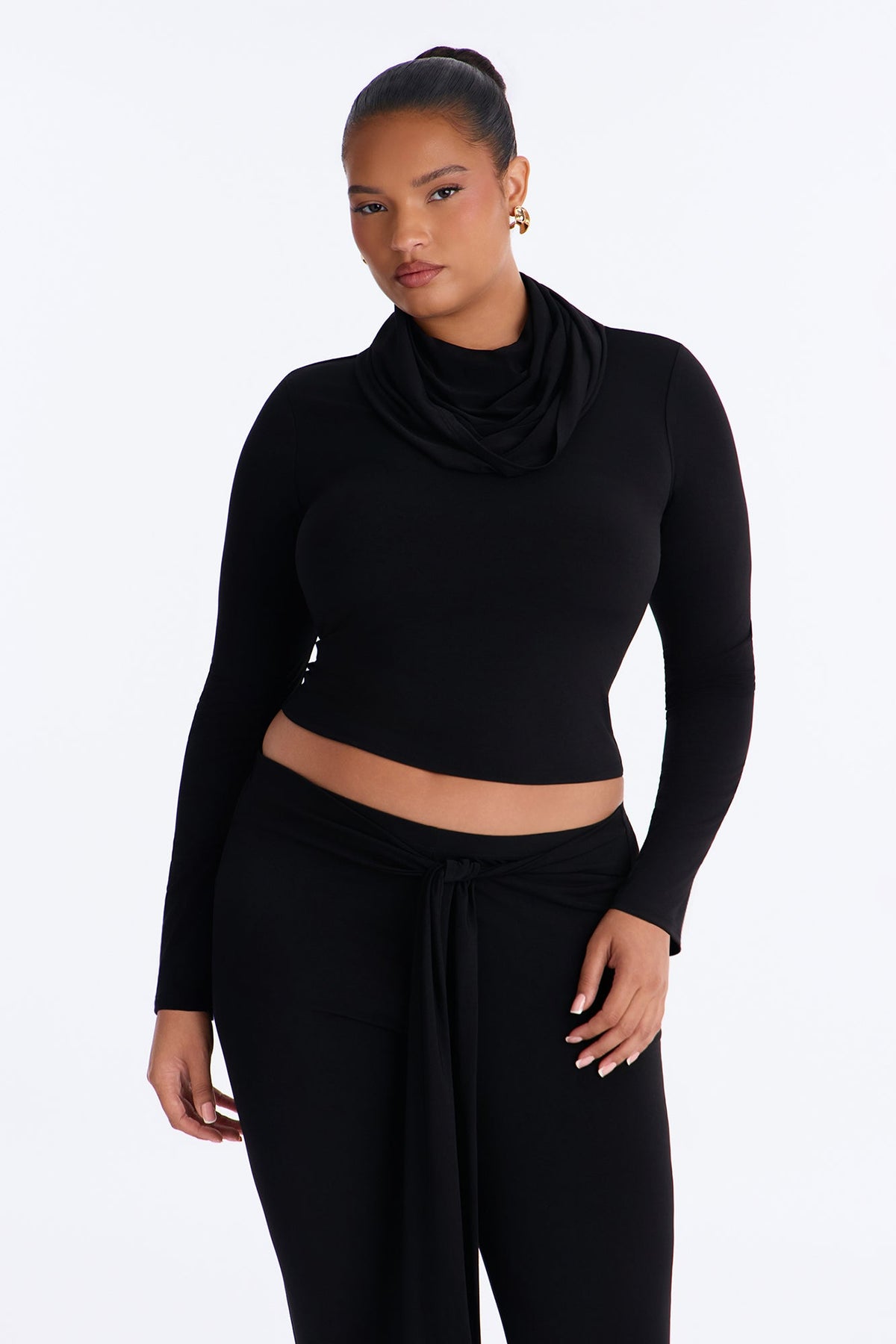 Fia Hooded Flare Pant Set - Black