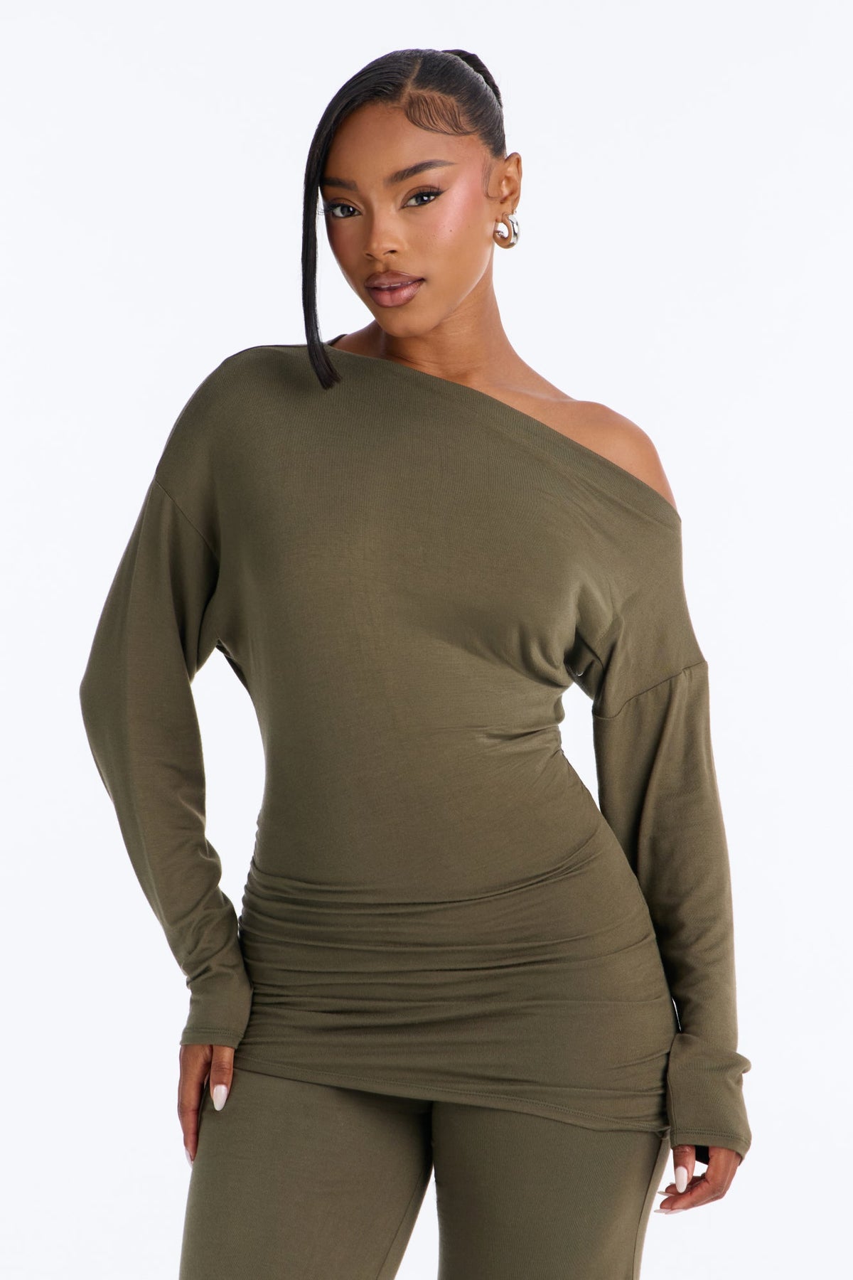 Daniella Off Shoulder Pant Set - Olive