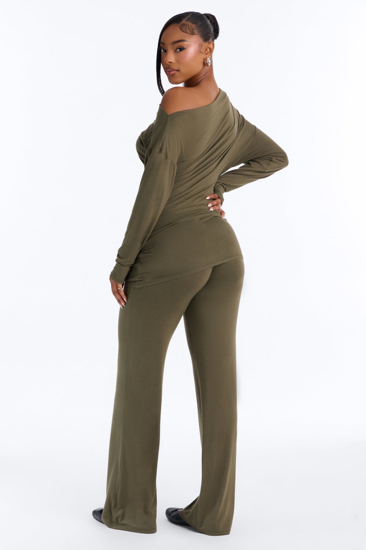Daniella Off Shoulder Pant Set - Olive
