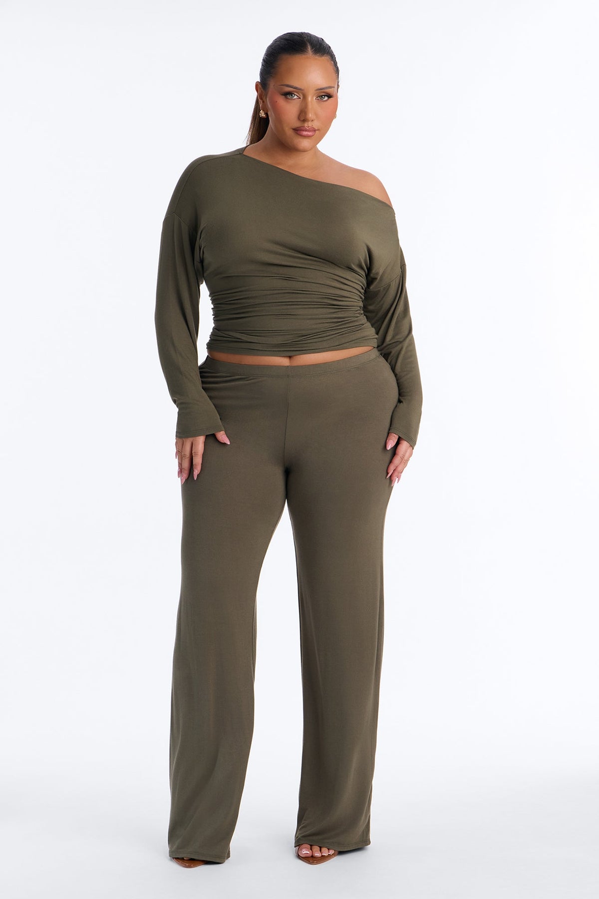 Daniella Off Shoulder Pant Set - Olive