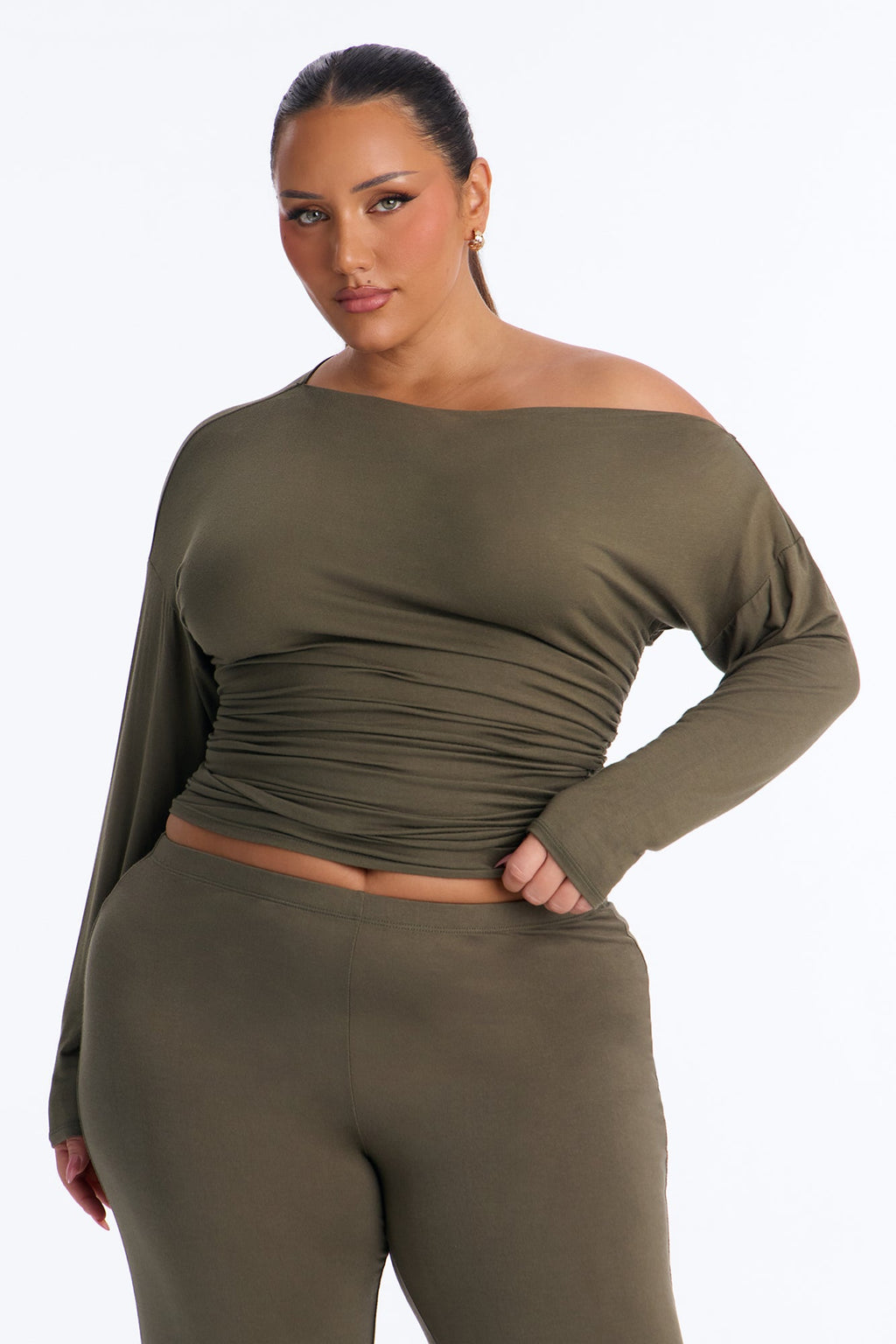 Daniella Off Shoulder Pant Set - Olive