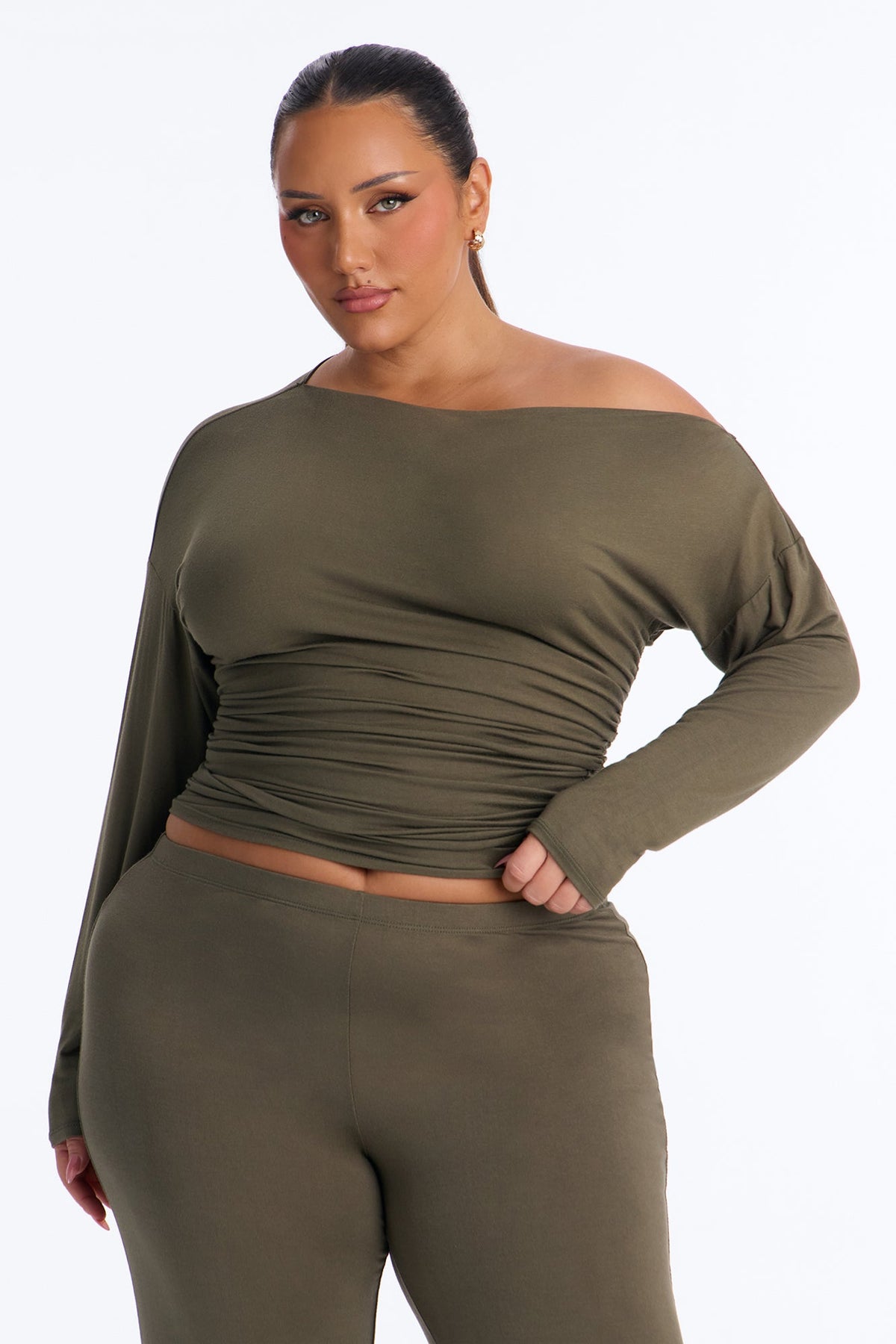 Daniella Off Shoulder Pant Set - Olive