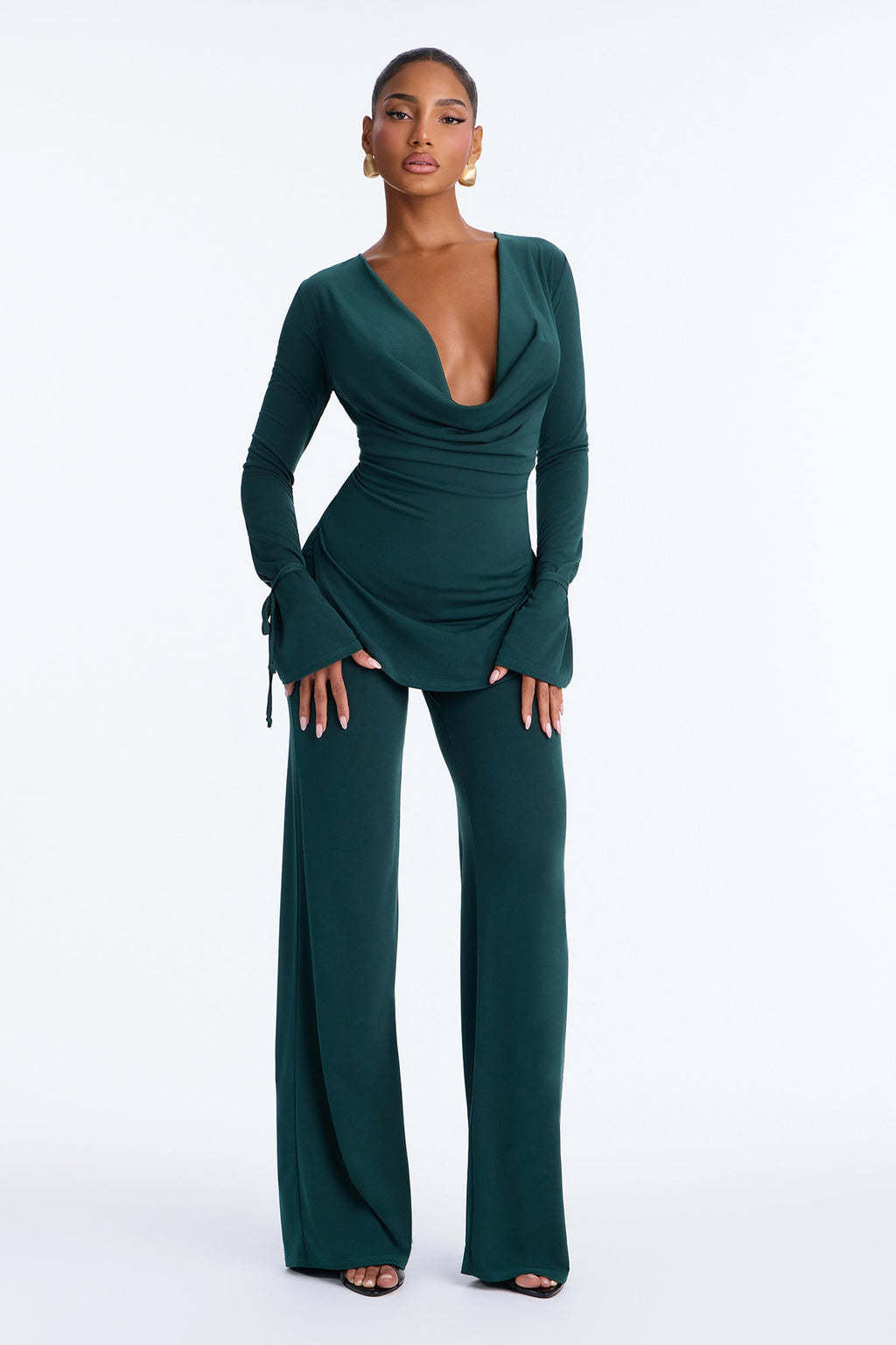 Melanie Cowl Neck Pant Set - Hunter