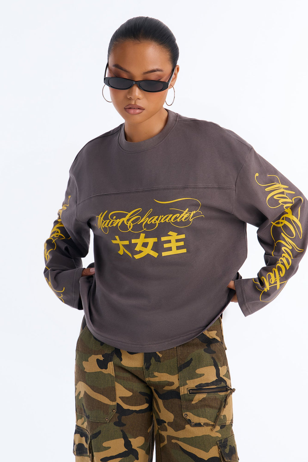 Main Character Status Long Sleeve Tee - Charcoal