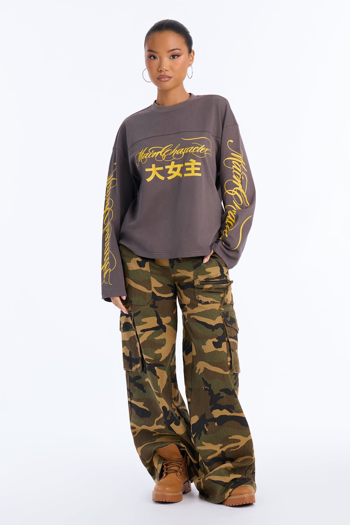 Main Character Status Long Sleeve Tee - Charcoal