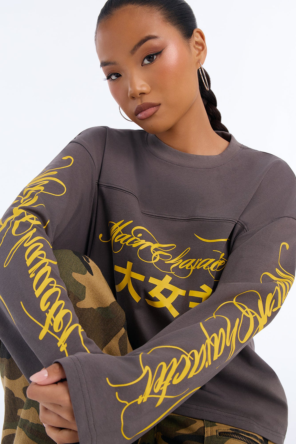 Main Character Status Long Sleeve Tee - Charcoal