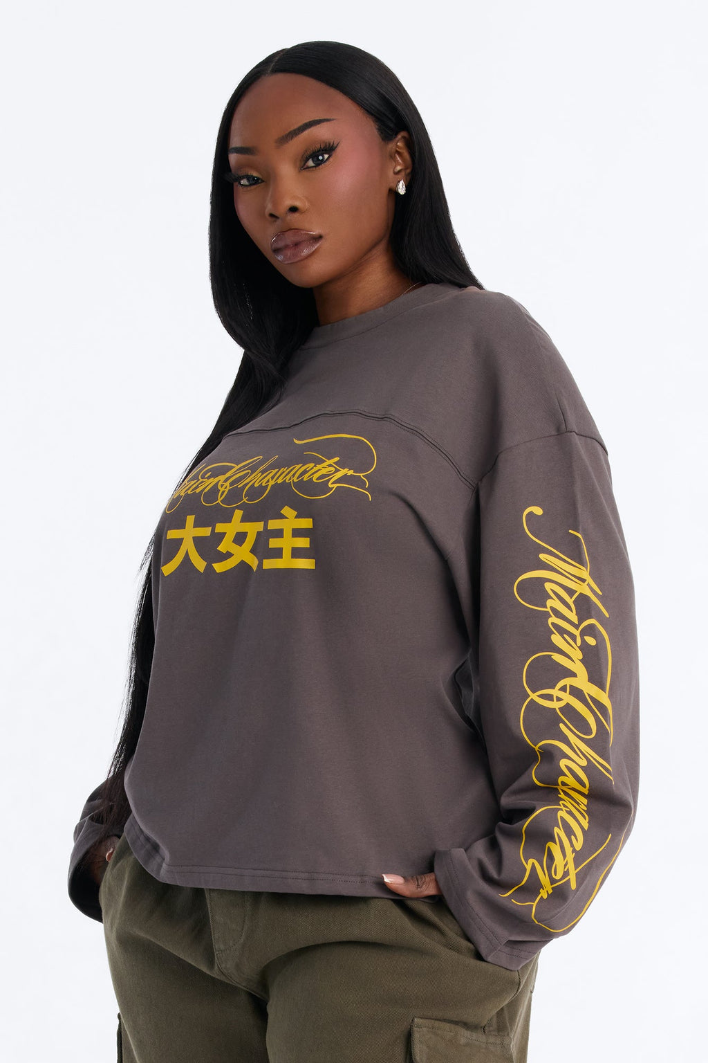 Main Character Status Long Sleeve Tee - Charcoal