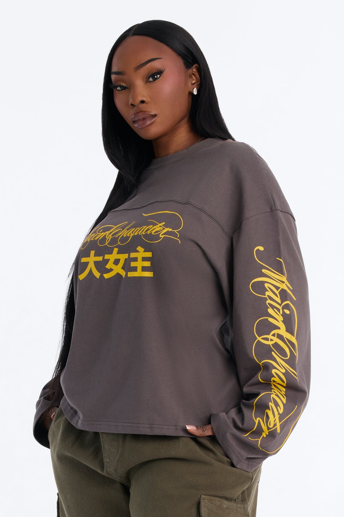 Main Character Status Long Sleeve Tee - Charcoal