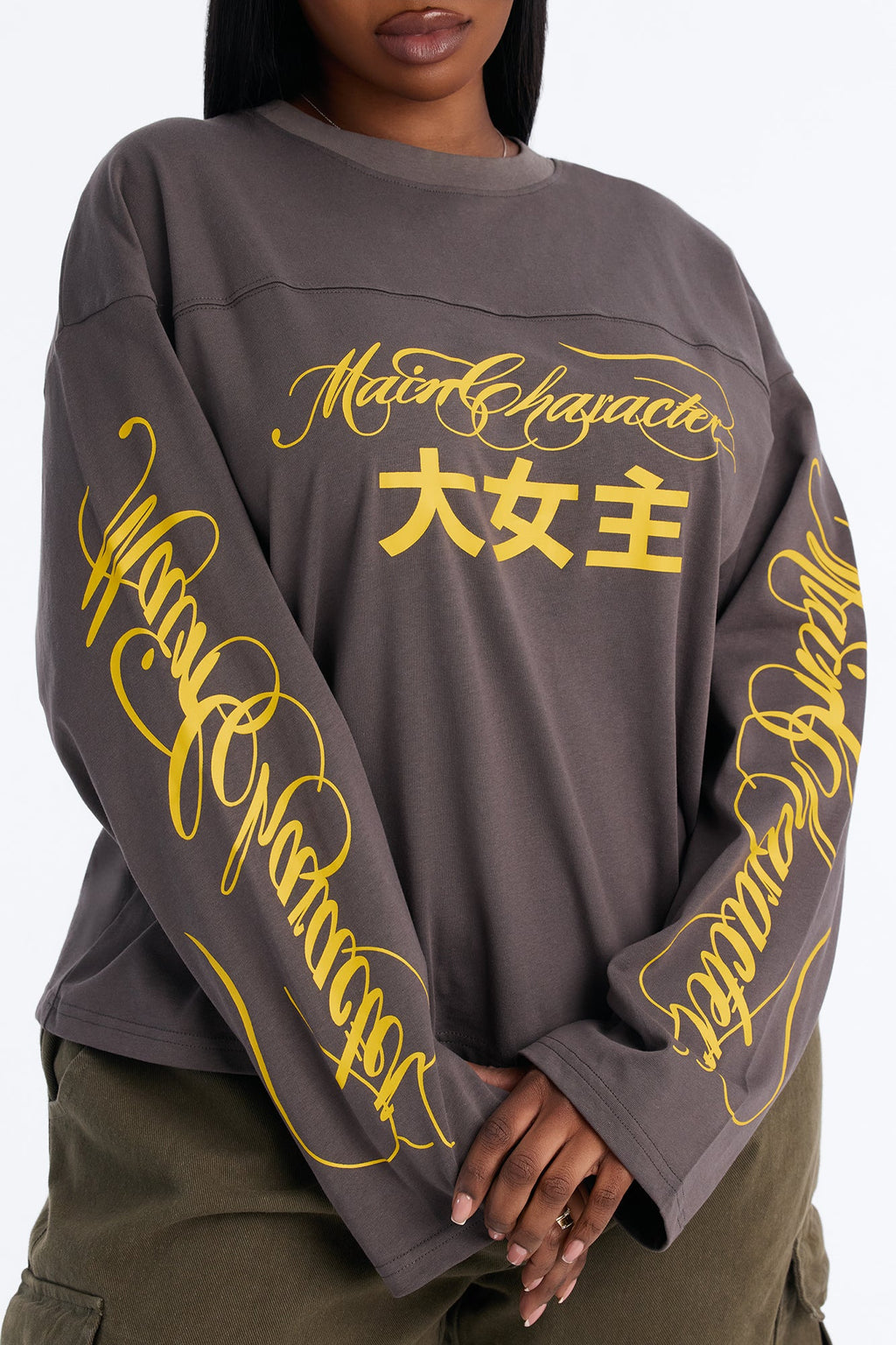 Main Character Status Long Sleeve Tee - Charcoal