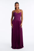 Daniella Lace Corset Pleated Maxi Dress - Wine