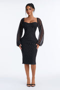 Cute Date Puff Sleeve Midi Dress - Black/White