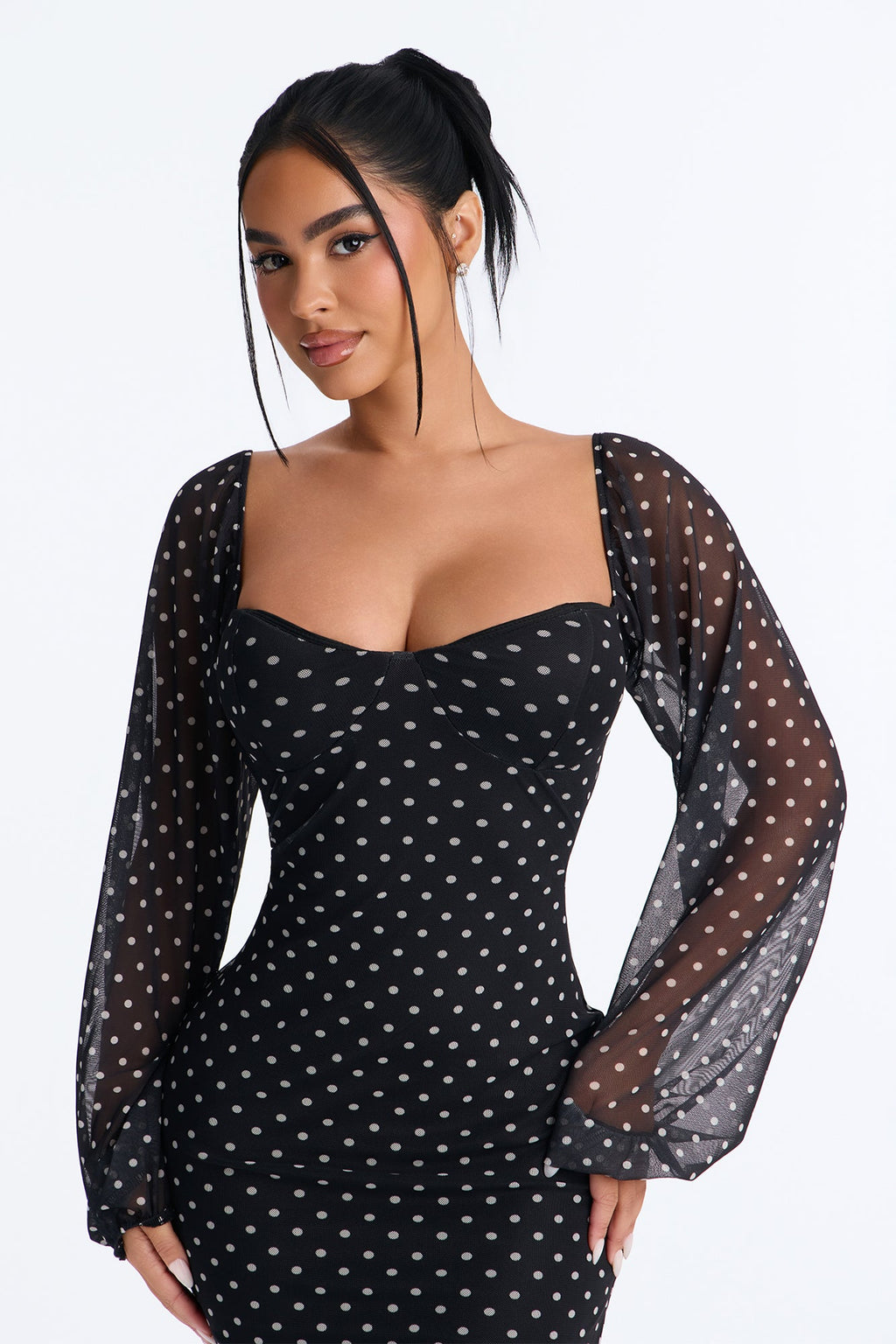Cute Date Puff Sleeve Midi Dress - Black/White