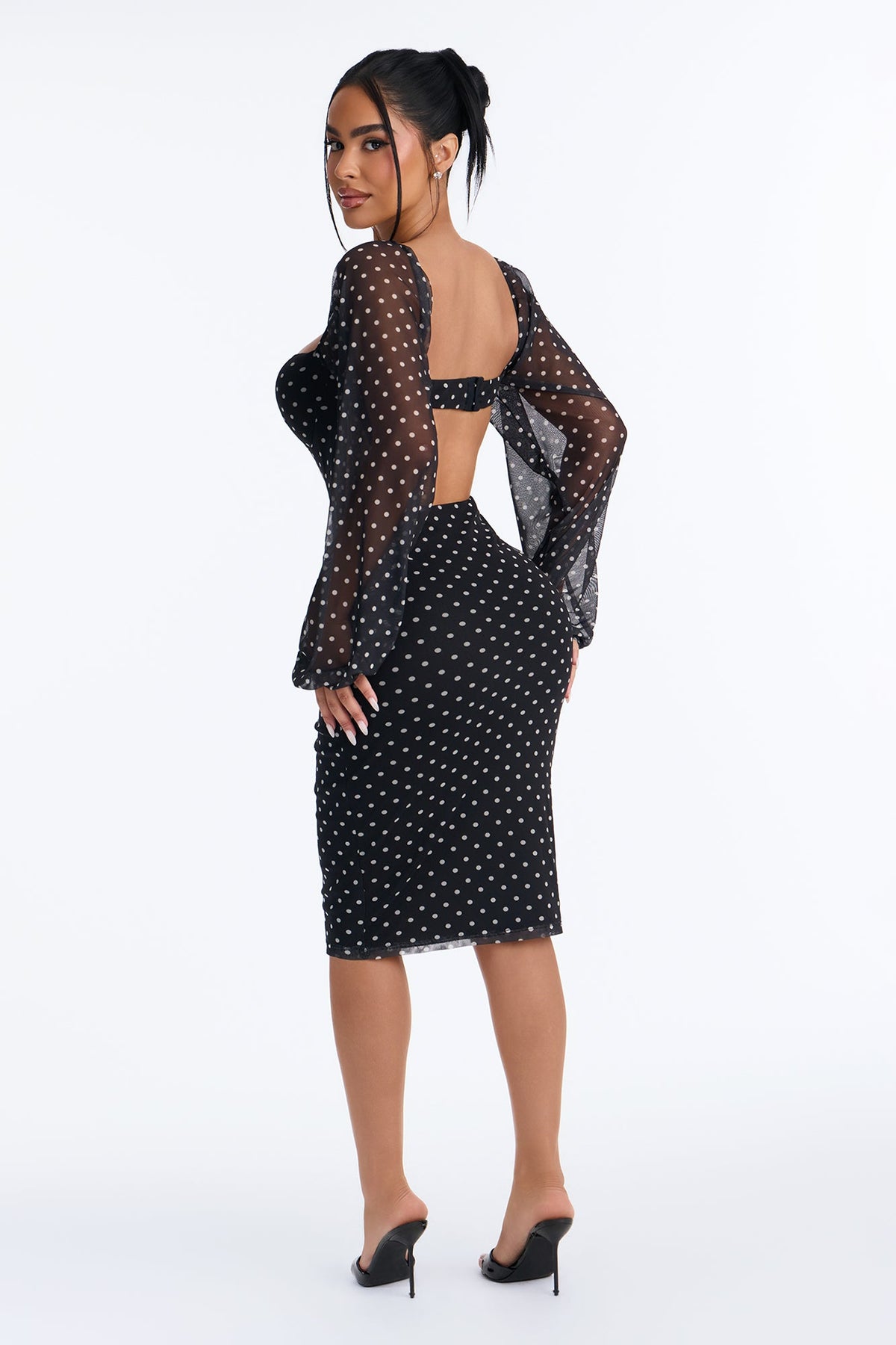 Cute Date Puff Sleeve Midi Dress - Black/White