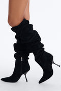 Level Ruched Suede Boots - Black