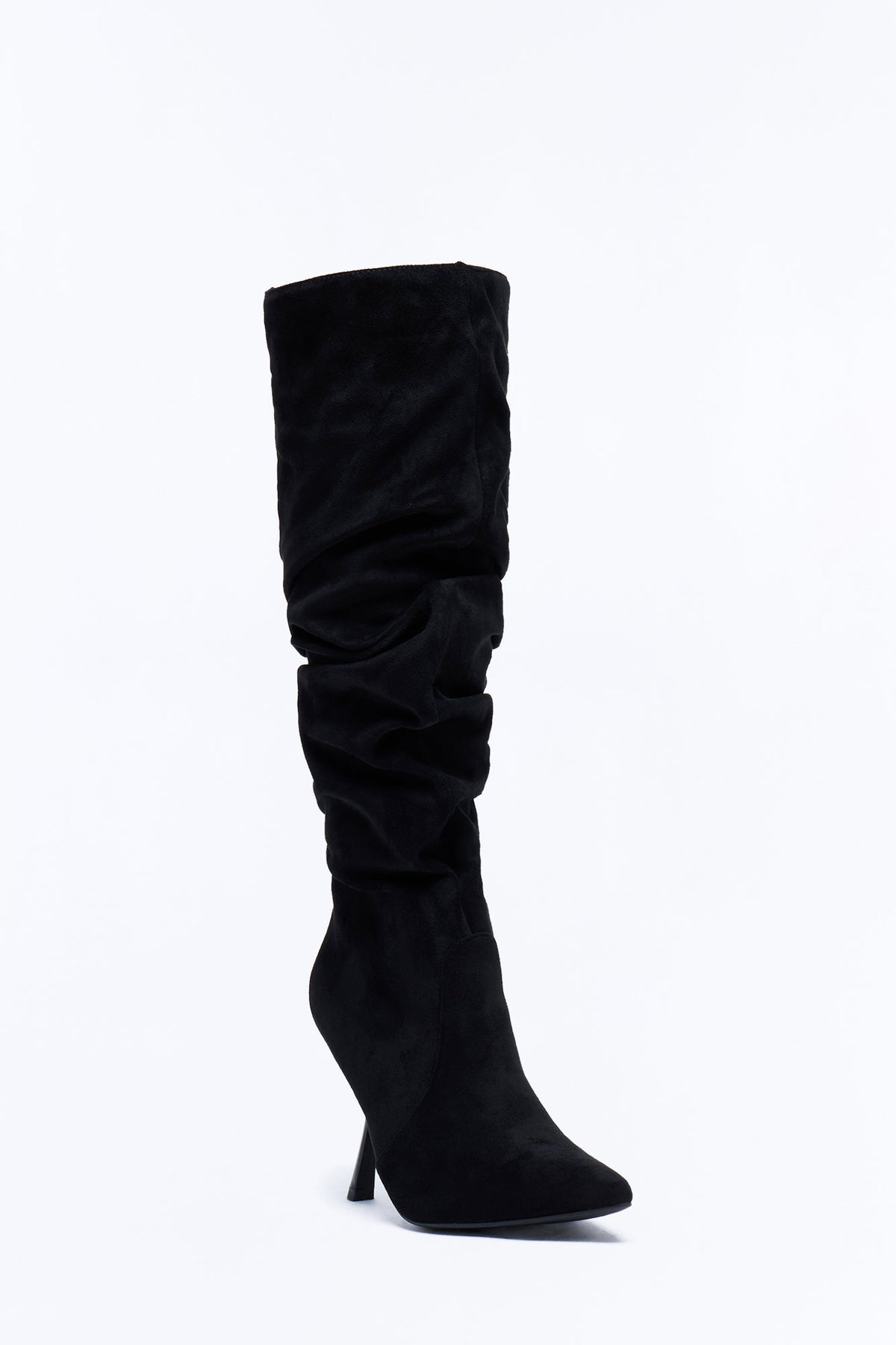 Level Ruched Suede Boots - Black