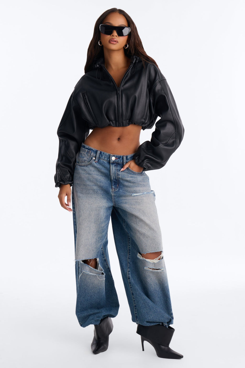 Keep It Classy Faux Leather Cropped Bomber - Black