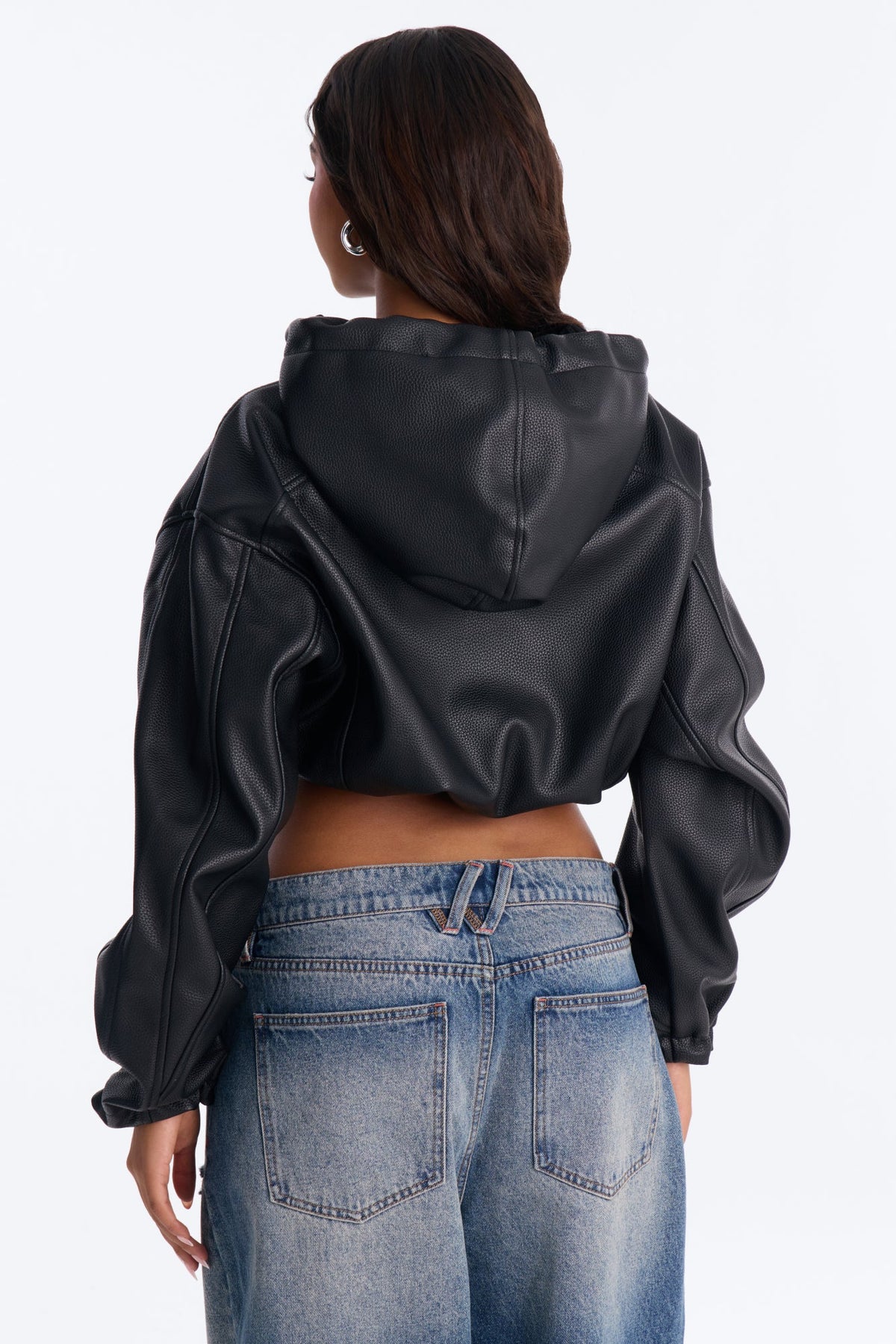 Keep It Classy Faux Leather Cropped Bomber - Black